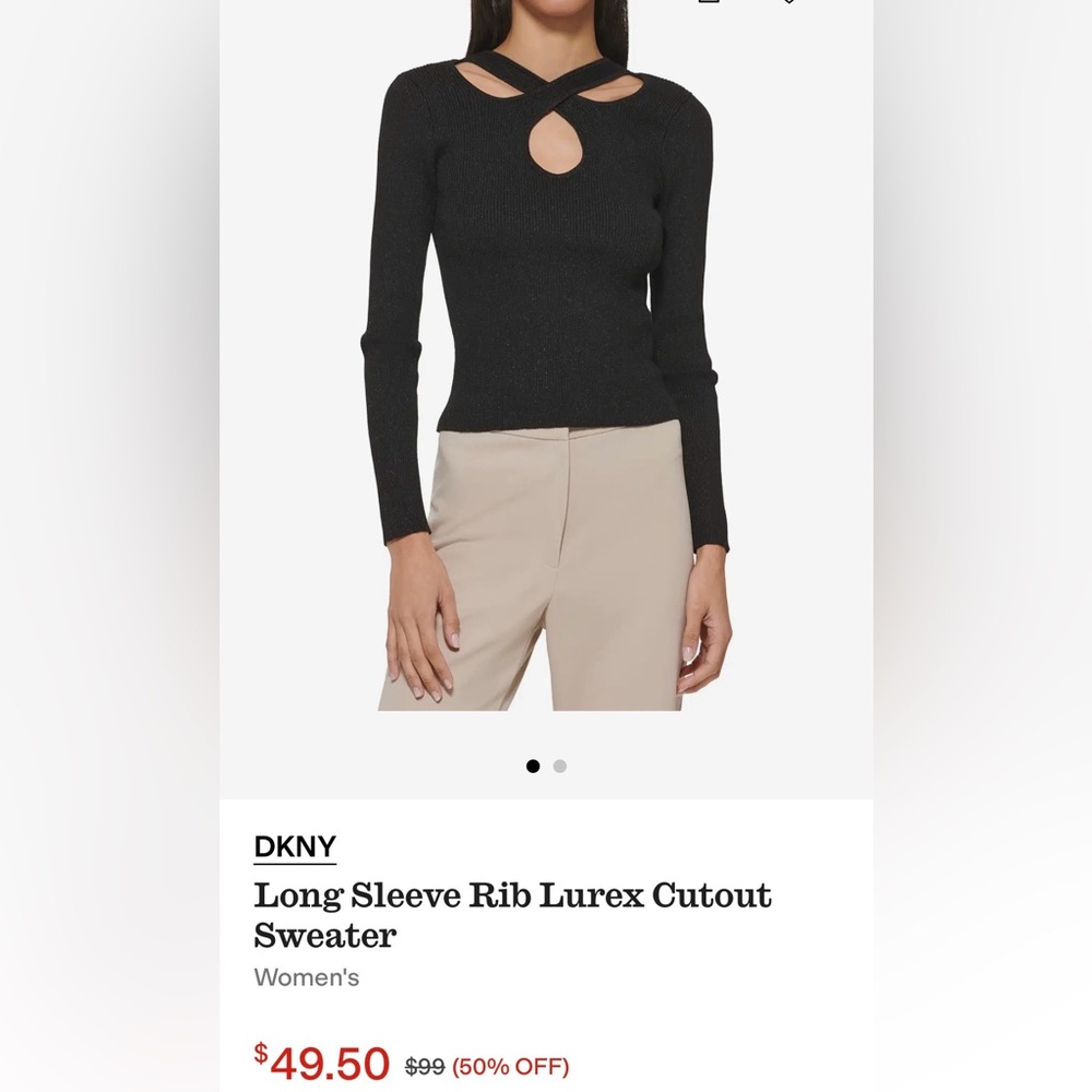 DKNY Long Sleeve Rib Lurex Cutout Sweater Size XL Black